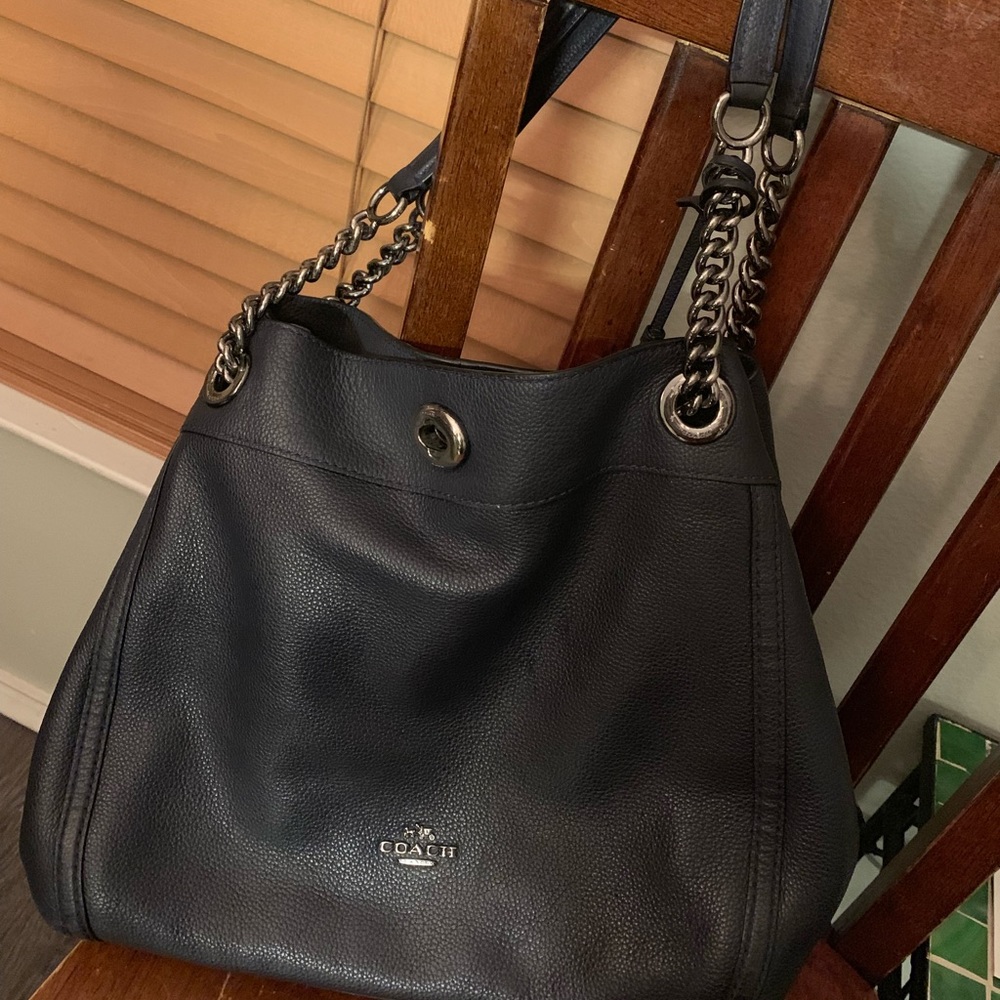 Coach Eddie Pebble Navy Blue Turn Lock Purse